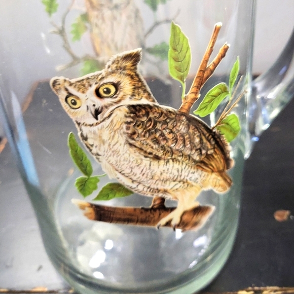 Vintage MCM Retro Owl Glass Gold Rimmed Pitcher / Bar Cart Decor - Picture 2 of 7
